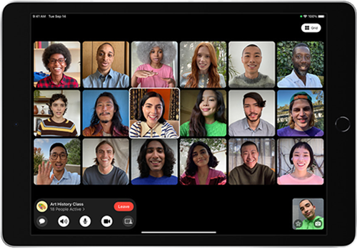 Apple iPad displaying Facetime with students