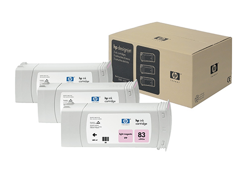 Box of HP cartridges with label showing