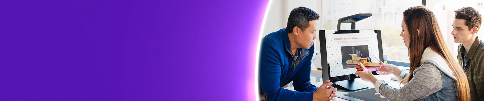 student using HP Sprout to design a boat