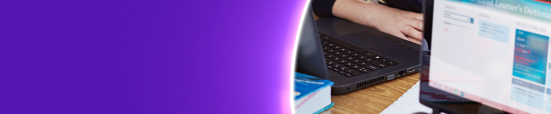 HP laptop and dictionary