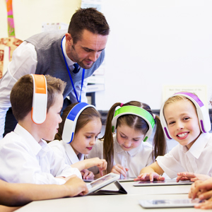 children playing with headsets on