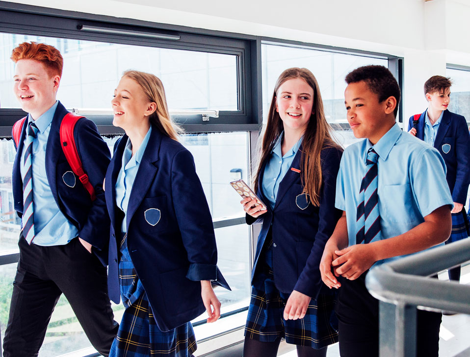 High school pupils walking