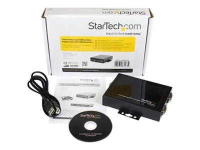 StarTech.com 2 Port Wall Mountable USB to Serial Adapter Hub with COM Retention