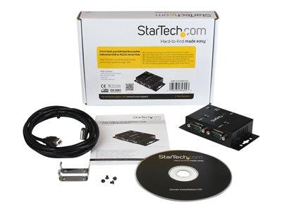 StarTech.com 2 Port Industrial Wall Mountable USB to Serial Adapter Hub with DIN Rail Clips